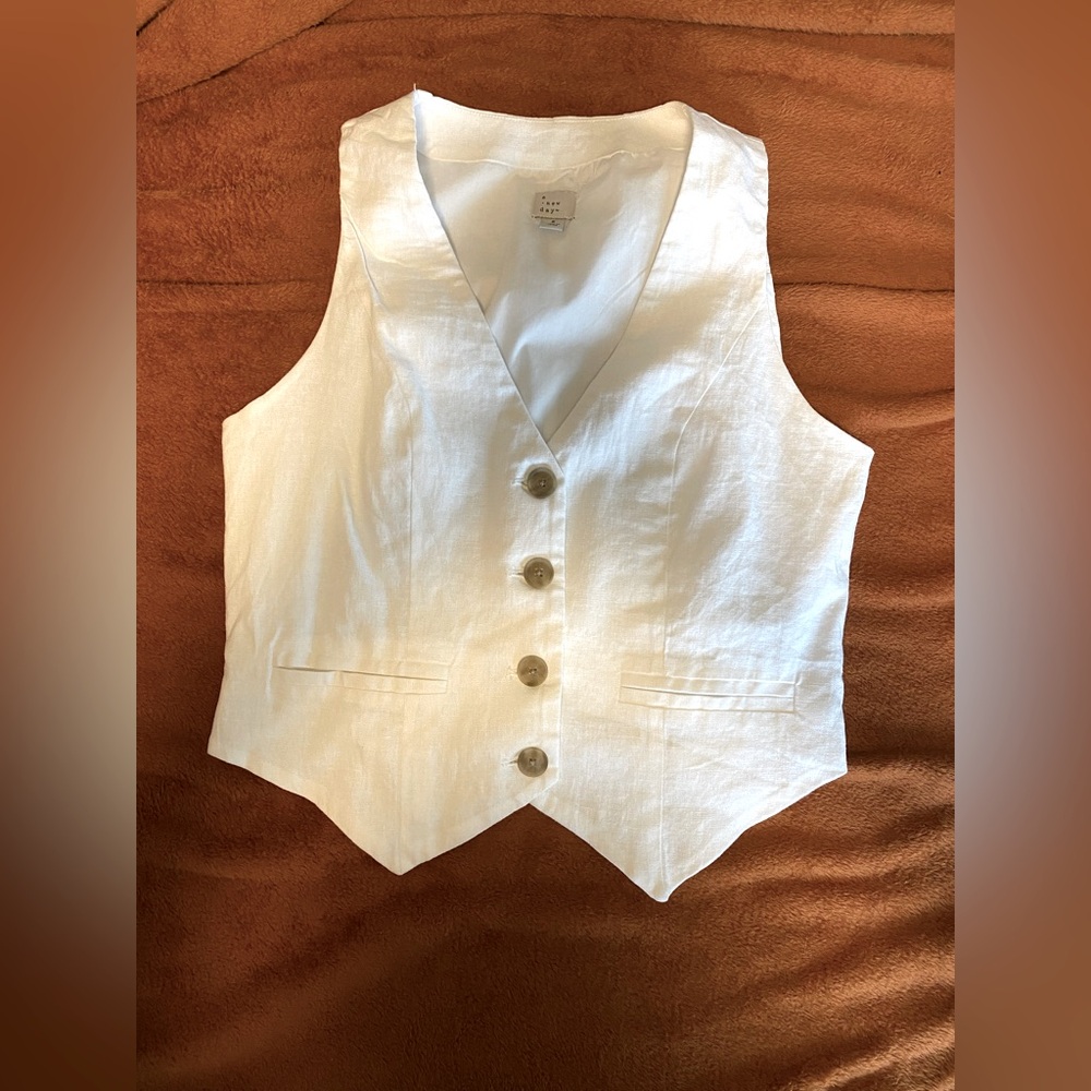 White Linen Vest Top - Small
